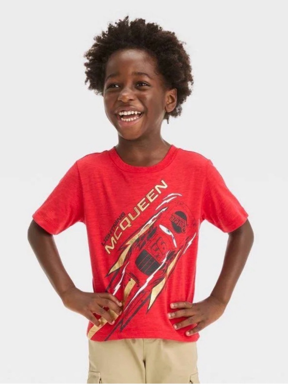 Disney Cars Lightning McQueen Toddler Short Sleeve T-Shirt Tee Red Gold NWT New